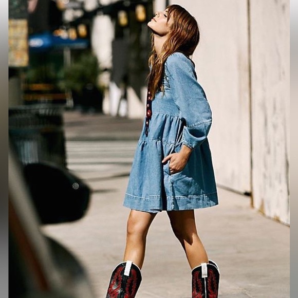 Free People “Lou Jean Babydoll Dress” square neck oversized Medium - Picture 4 of 9